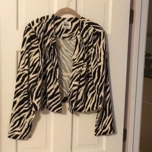 Leslie Fay design 16W, ecru and black zebra stripes. Darts and princess seams.